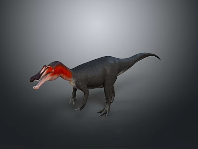 Realistic 3D Dinosaur Model With Red Head Gray Body And Open Mouth Against Gray Background 3d model
