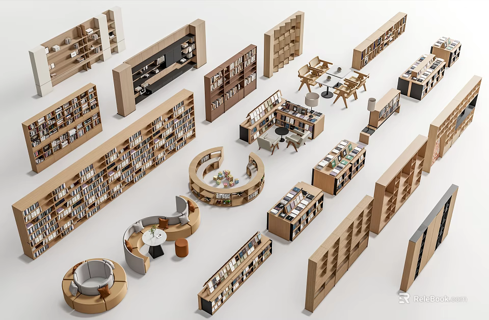 Diverse Bookcase Designs With Various Shapes Shelving Units And Display Spaces 3d model