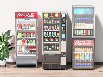 Coca Cola Vending Machines In Modern Interior With Green Plants And Wooden Floor 3d model