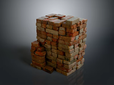 Irregular Stacked Brick Structure With Multicolored Bricks And Textured Surface Design 3d model
