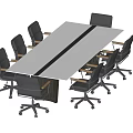 Rectangular White Conference Table With Black Stripe And Black Office Chairs On Wheels 3d model