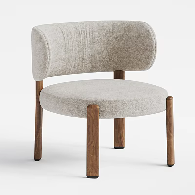 Modern Minimalist Accent Chair With Linen Fabric Curved Backrest And Walnut Wooden Legs 3d model