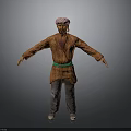 Man Wearing Pink Turban Orange Robe Green Belt And Worn Gray Pants