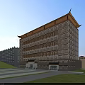 Traditional Chinese Multi story Architecture With Classic Eaves Design Near Modern High rise And Lawn Square
