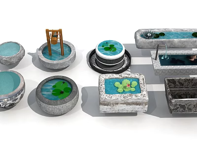 Various Shaped Fish Tanks With Different Materials And Aquatic Plant Decorations 3d model