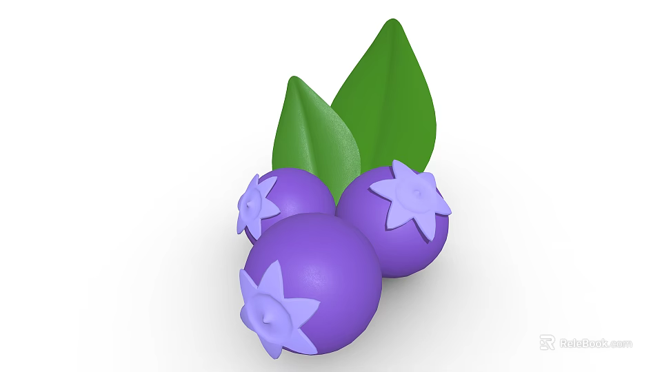 Healthy Fresh Purple Berries With Three Plump Fruits And Green Leaves 3d model 