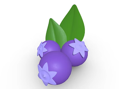 Healthy Fresh Purple Berries With Three Plump Fruits And Green Leaves 3d model