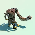 Man In Mechanical Suit With Robotic Arm Holding Clown Head Doll