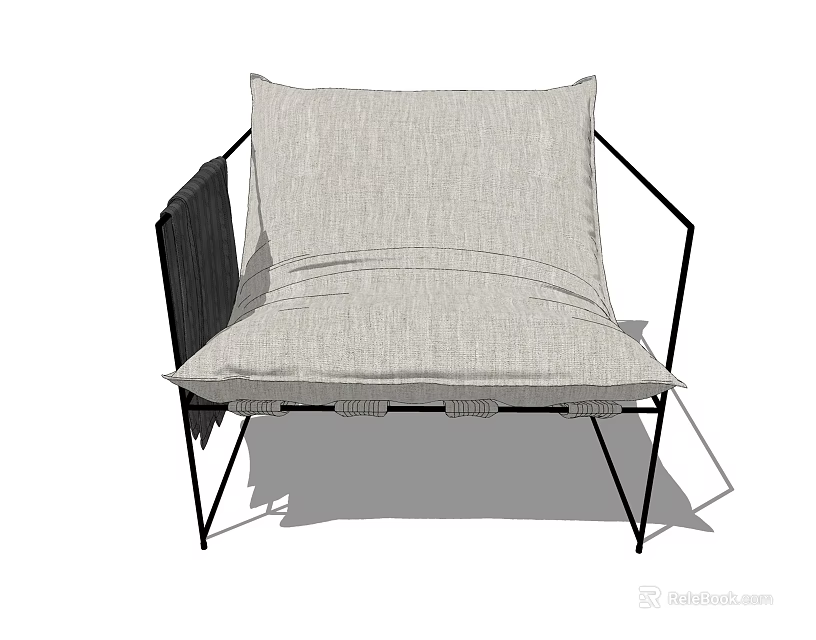 Comfortable Modern Single Sofa With Fabric Cushion And Black Metal Frame Design 3d model