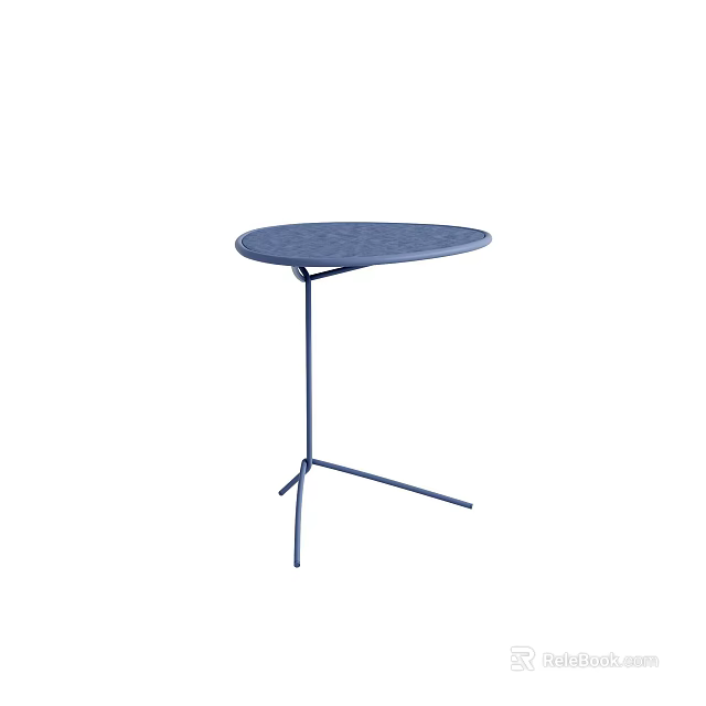 Blue Round Side Table with Textured Surface and Metal Three Leg Stand 3d model