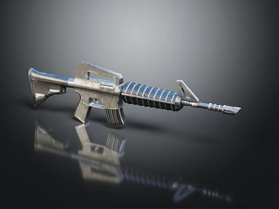 Silver Metal Modern Rifle Detailed Structure With Barrel Stock And Magazine 3d model