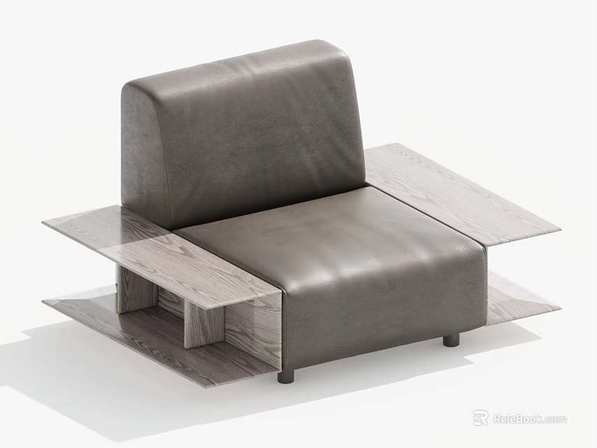 Modern Single Sofa Design With Leather Upholstery And Wooden Base Structure 3d model