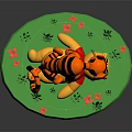 Playful Tigger On Winnie The Pooh's Back Lying On Green Grass With Flowers