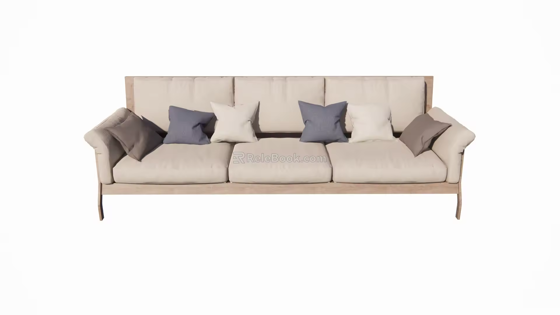 Modern Three-Seat Sofa Simple Multi-Person Wooden Sofa 3d model