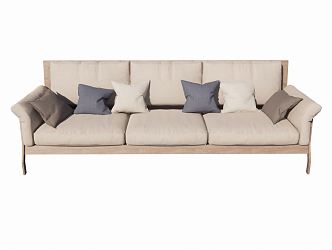 Modern Three-Seat Sofa Simple Multi-Person Wooden Sofa 3d model