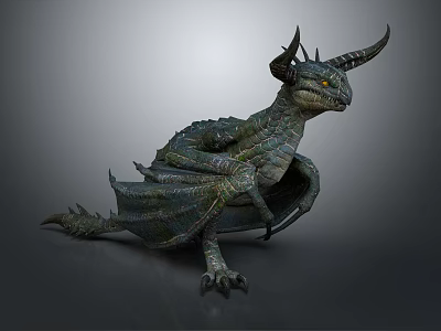 Detailed Scaled Horned Mythical Dragon Turtle Fantasy Creature 3d model