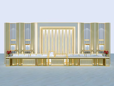 Elegant Modern Golden Boutique Interior Design With Stylish Counters And Display Areas 3d model