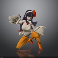 3D Anime Character Figurine With Purple Hair Red Flower White Top And Orange Pants