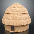 Traditional Wooden Hut With Domed Thatched Roof And Small Doorway