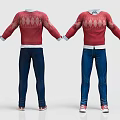 Cute Animal Wearing Red Argyle Sweater And Blue Jeans Outfit