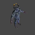 3D Mythical Demon Character With Muscular Build Horned Head And Dark Purple Skin