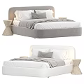 Modern Double Bed Design With Gray And White Upholstery White Sheets And Cone Nightstand