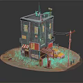 Cartoon Style Miniature Scene With Multi Story Building Yellow Car Red Mailbox And Street Lamp