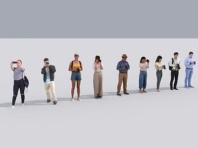 Group of Diverse People Standing in Casual Attire With Various Poses and Actions 3d model