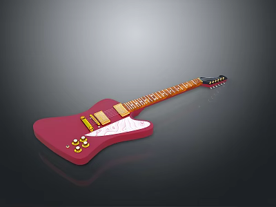Stylish Red Electric Guitar As Lifestyle Product With Solid Body And Steel Strings 3d model