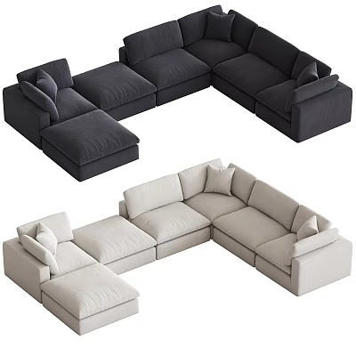 Modern Sectional Corner Sofa With Dark Gray And Beige Color Options And Plush Cushions Design 3d model