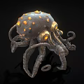 Mechanical Octopus Like Game Movie Character With Glowing Eyes And Metallic Tentacles