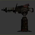Vintage Rusted Industrial Machine With Drill Head Red Components And Metal Base