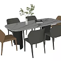 Modern Dining Table Set With Marble Top And Leather Chairs Green Plant Book