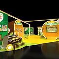 Qiaqia Exhibition Booth Design With Green Yellow Circular Structure And Product Display Shelves