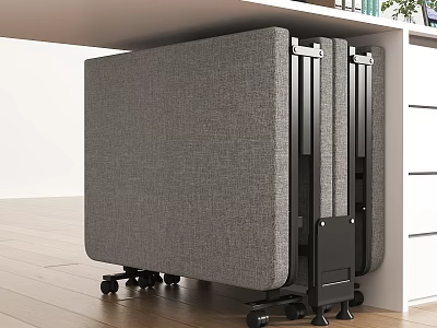 Gray Fabric Folding Bed With Metal Frame And Wheels For Room Storage 3d model