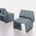 Two Gray Fabric Modern Leisure Chairs With Unique Curved Backrest and Armrest Design