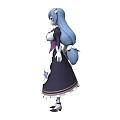 Woman in Black and White Maid Outfit with Long Blue Double Ponytails and Purple Bows