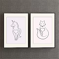 Two Framed Line Art Prints With Unicorn And Fox Heart Designs