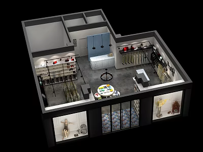 Modern Clothing Store Interior With Display Racks Clothing Displays Cashier Counter And Shop Windows 3d model