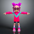 3D Cartoon Character With Pink Pigtails Glasses Pink Outfit Turquoise Accents Arms Outstretched