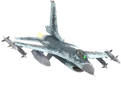 Camouflage Painted Fighter Jet With Mounted Missiles And Cockpit Details In Flight 3d model