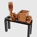 Industrial Mechanical Equipment With Golden Motor And Square Processing Unit On Black Stand