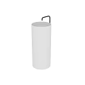 Three Modern Minimalist White Cylindrical Washbasins With Black Metal Handles