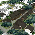 Traditional Commercial Street With Wooden Architecture Tile Roofs Lattice Doors And Stone Paved Path