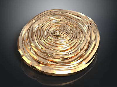 Golden Spiral Structure With Layered Metal Rings And Shiny Surface On Black Background 3d model