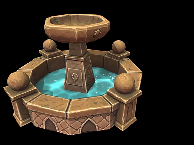 Ornate Stone Garden Fountain As Landscape Water Feature With Spherical Decor And Intricate Base Design 3d model