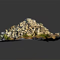 Natural Wood And Stone Pile With Green Grass And Rustic Organic Texture