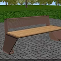 Roadside Bench With Wooden Seat Metal Frame On Paved Walkway Near Green Lawn And Trees