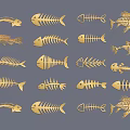 Golden Fish Skeleton Illustrations With Various Shapes And Artistic Designs