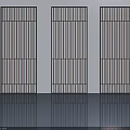 Three Modern Metal Hinged Doors With Vertical Slats And Reflective Floor 3d model